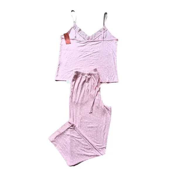 State of Day 2pc Pajama Set Pink Polka Dot Cami & Pants Women’s  NWT - Picture 4 of 6